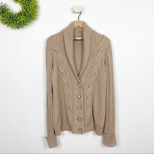 Fossil Camel Brown Cable Knit Cardigan Sweater L